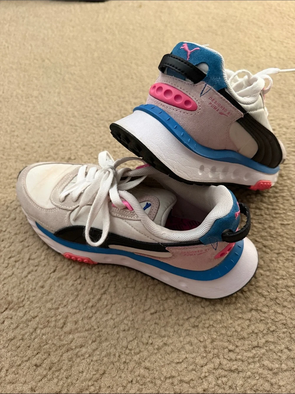 Puma White, Black, Blue & Pink Retro Runner Sneakers